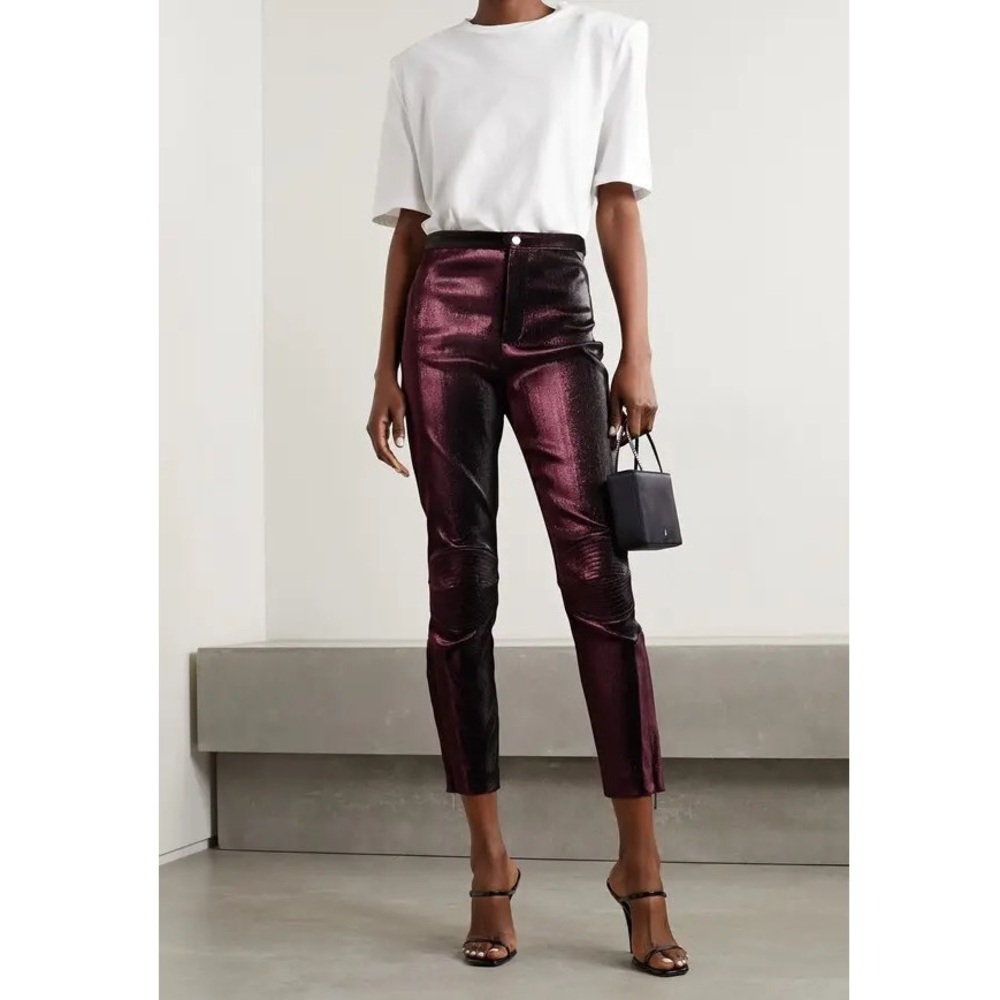 AREA Lurex Skinny Pants in Burgandy - Picture 3 of 12